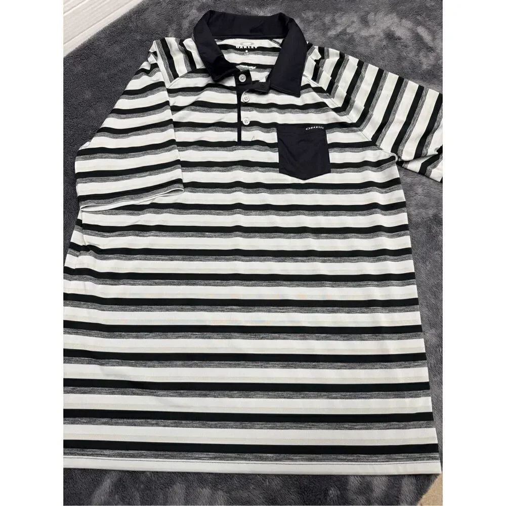Oakley Black and Gray striped polo shirt #stripes  black and gray stripes, polo